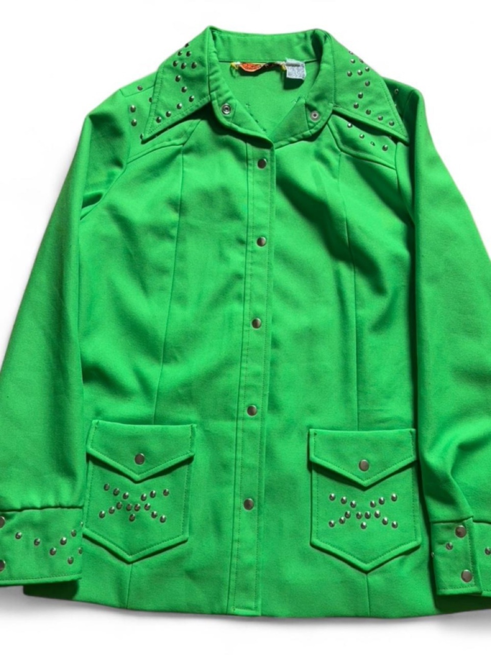 Vintage 70s bright green studded jacket